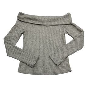 Sans Souci Sweater Womens L Gray Plain Long Sleeve Off Shoulder Pullover